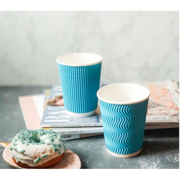 Стакан бумажный гофрированный S-волна 250мл | Голубой Ø=80мм, h=89мм Стакан бумажный гофрированный S-волна 250мл | Голубой Ø=80мм, h=89мм